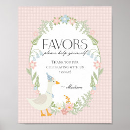 Roze Gekke Gans Floral Gingham Favors Sign Poster