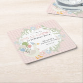 Roze Gekke Gans Floral Gingham Verjaardag Kartonnen Onderzetters (Schuin)