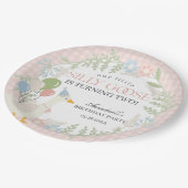 Roze Gekke Gans Floral Gingham Verjaardag Papieren Bordje (Gekanteld)