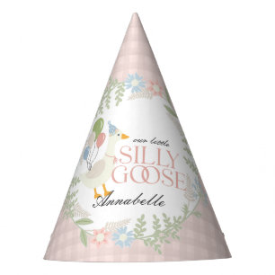 Roze Gekke Gans Floral Gingham Verjaardagsgunst Feesthoedjes