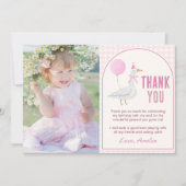 Roze Gekke Gans Schattigee Ballon Meisje Verjaarda Bedankkaart (Voorkant)