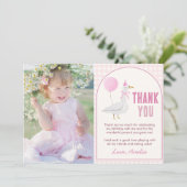 Roze Gekke Gans Schattigee Ballon Meisje Verjaarda Bedankkaart (Staand voorkant)