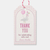 Roze Gekke Goose Balloon Girl Verjaardag Dank u Cadeaulabel (Voorkant)