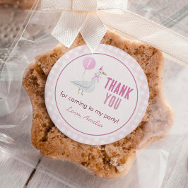 Roze Gekke Goose Balloon Girl Verjaardag Ronde Sticker