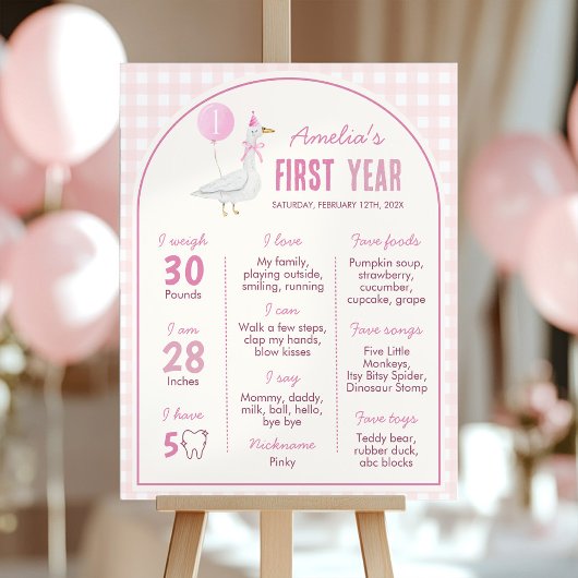 Roze Gekke Goose Balloon Verjaardag Milestone Sign Poster