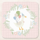 Roze Gekke Goose Floral Gingham Papier Kartonnen Onderzetters (Voorkant)