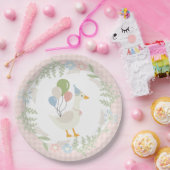 Roze Gekke Goose Floral Gingham Papier Papieren Bordje (Feest)
