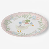 Roze Gekke Goose Floral Gingham Papier Papieren Bordje (Gekanteld)