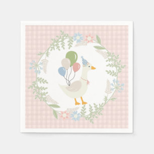 Roze Gekke Goose Floral Gingham Papier Servet