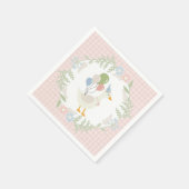 Roze Gekke Goose Floral Gingham Papier Servet (Hoek)