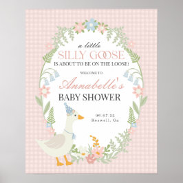 Roze Gekke Goose Gingham Baby shower Welkomstbord Poster