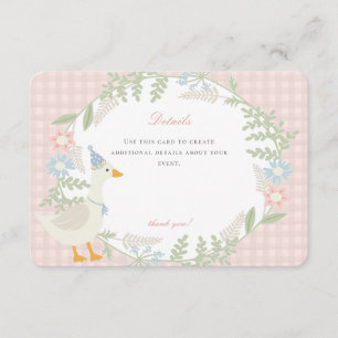 Roze Gekke Goose Gingham Bloemen Details Informatiekaartje