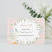 Roze Gekke Goose Gingham Bloemen Luier Raffle Kaar Informatiekaartje (Staand voorkant)