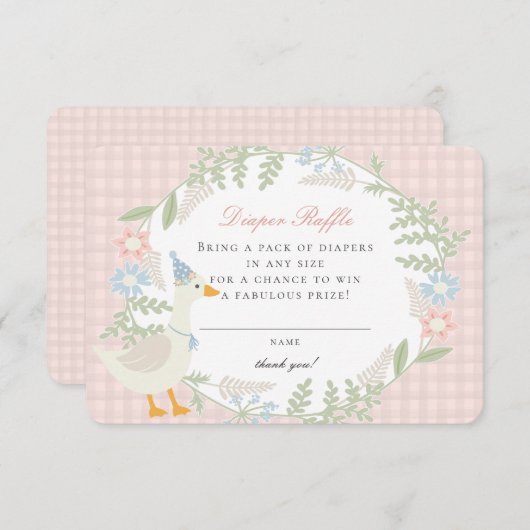 Roze Gekke Goose Gingham Bloemen Luier Raffle Kaar Informatiekaartje (Voorkant / Achterkant)