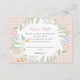 Roze Gekke Goose Gingham Bloemen Luier Raffle Kaar Informatiekaartje