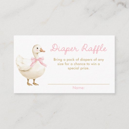 Roze Gekke Goose Girl Luier Raffle Informatiekaartje (Voorkant)