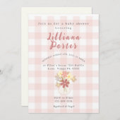 Roze Gekleurde Bloem Baby Shower Uitnodiging (Voorkant / Achterkant)