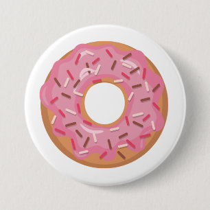Roze gekleurde donut met sprinken ronde button 7,6 cm