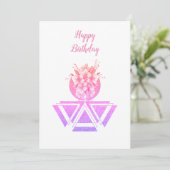 Roze gekleurde geometrische kunst & bloemen Platte (Staand voorkant)