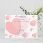Roze gekleurde harten ontwerp bruiloft programmakaart (Staand voorkant)