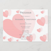 Roze gekleurde harten ontwerp bruiloft programmakaart (Voorkant)
