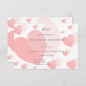 Roze gekleurde harten ontwerp bruiloft RSVP kaartje (Voorkant / Achterkant)