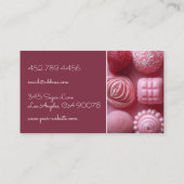 Roze gekleurde hartvormige chocolaatjes visitekaartje (Achterkant)