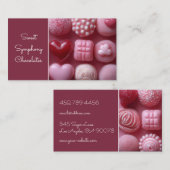 Roze gekleurde hartvormige chocolaatjes visitekaartje (Voorkant / Achterkant)