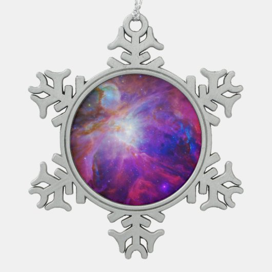 Roze gekleurde Orion Nebula Tin Sneeuwvlok Ornament (Voorkant)