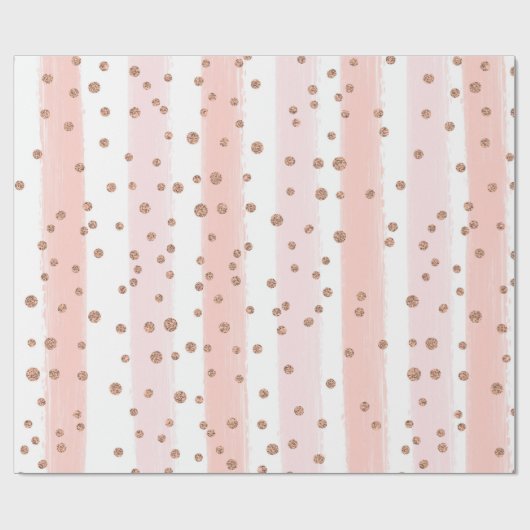 Roze gekleurde strips & Gold Confetti Pattern Cadeaupapier (Vlak)