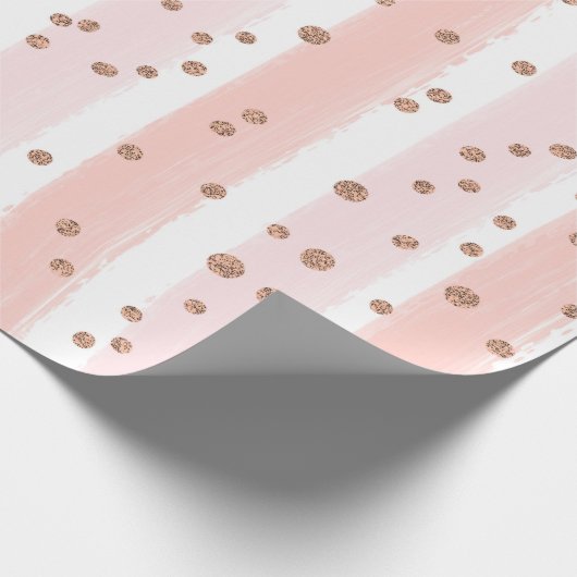 Roze gekleurde strips & Gold Confetti Pattern Cadeaupapier (Hoek)