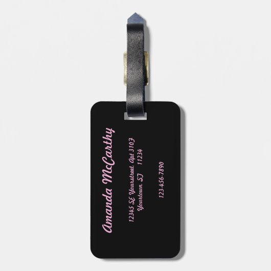 Roze gekleurde vlamJargon met Initialen Bagagelabel (Achterkant verticaal)