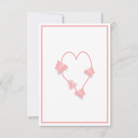 Roze Gekleurde Vlinders Hart Ontwerp Trouwen Kaart (Achterkant)