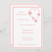 Roze Gekleurde Vlinders Hart Ontwerp Trouwen Save The Date (Voorkant / Achterkant)