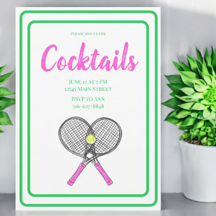 Roze gekruiste tennisrackets Cocktail Party Balls Kaart