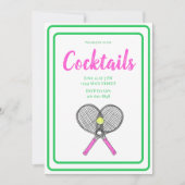 Roze Gekruiste Tennisrackets Cocktailfeestballen Kaart (Voorkant)