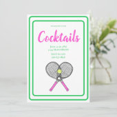 Roze Gekruiste Tennisrackets Cocktailfeestballen Kaart (Staand voorkant)