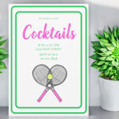 Roze Gekruiste Tennisrackets Cocktailfeestballen Kaart