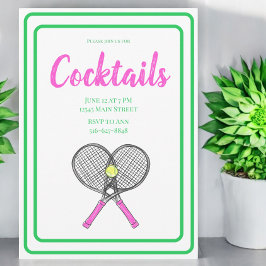 Roze Gekruiste Tennisrackets Cocktailfeestballen Kaart