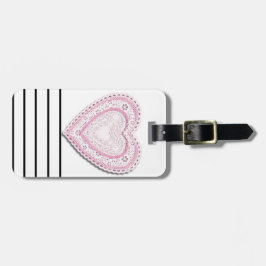 Roze gelakt hart bagagelabel