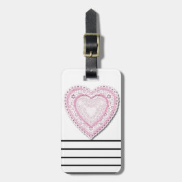 Roze gelakt hart bagagelabel
