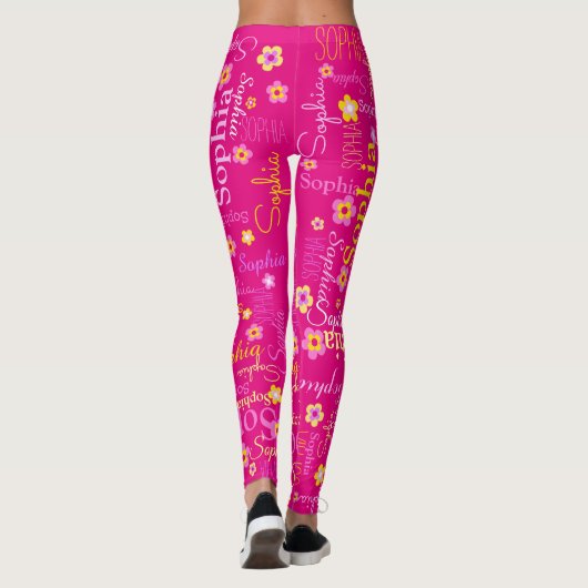 Roze gele aangepaste meisjes tekstnaam flower Soph Leggings (Achterkant)
