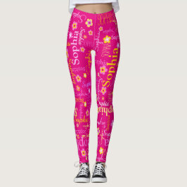 Roze gele aangepaste meisjes tekstnaam flower Soph Leggings