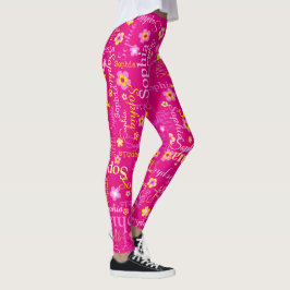 Roze gele aangepaste meisjes tekstnaam flower Soph Leggings