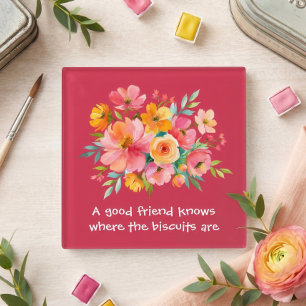 Roze Gele Aquarel Bloemen Roze Vrienden Citaat Glazen Onderzetter