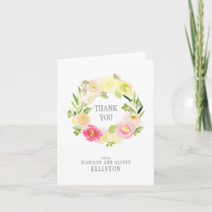 Roze & Gele Aquarel Bloemenkrans   Dank je Bedankkaart