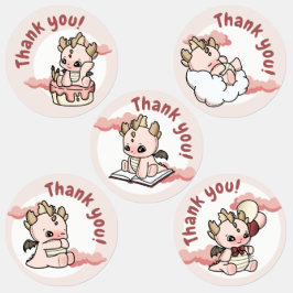 Roze Gele Baby Draak Bedankt  Labels