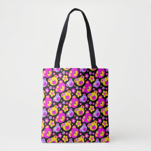 Roze gele beren en bloemen gevlochten tote bag (Voorkant)