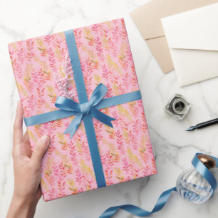 Roze & Gele Bladeren op Roze Cadeaupapier