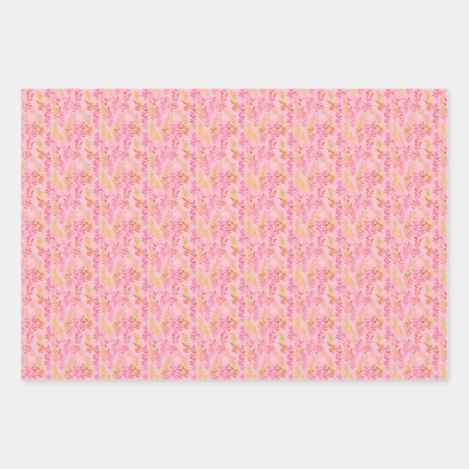 Roze & gele bladeren op roze inpakpapier vel (Voorkant 3)